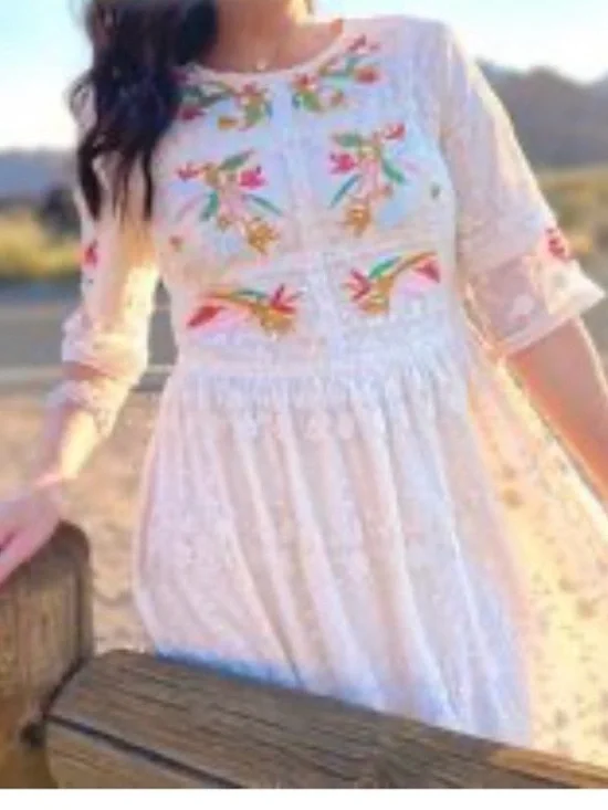 White Embroidered Boho Midi Dress - Picture 1 of 2